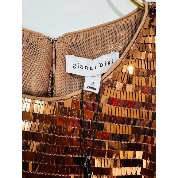 NWT Gianni Bini Gold Maze DRS Celeste Sequin Crew Neck Long Sleeve Dress Size 2 - Picture 4 of 9